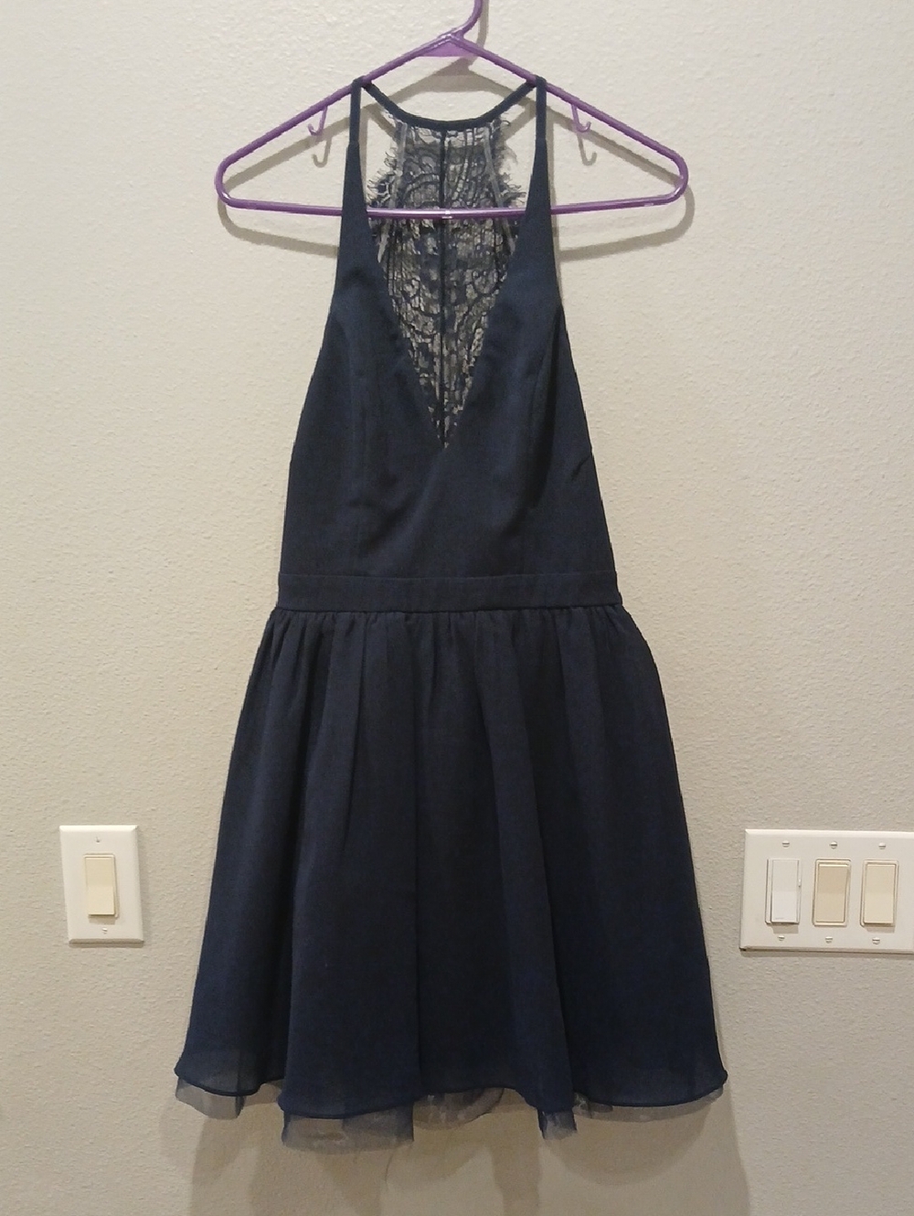 Maniju Medium Navy Lace Back Halter Mini Dress Summer Party